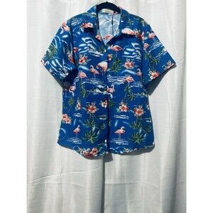 SSLR WOMENS COLLECTION Flamingo Hawaiian Ladies Shirt, SIZE L COLOR BLUE